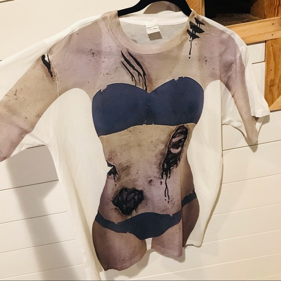 Halloween zombie bikini girl men’s large t-shirt - Picture 1 of 4